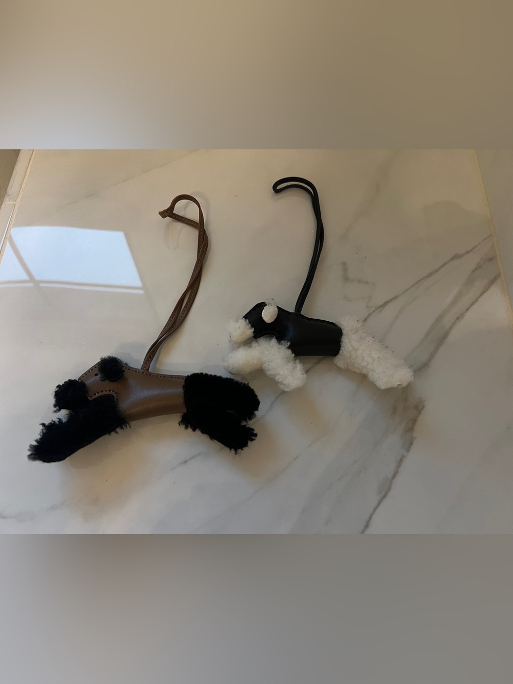 Plush Dog Charm Bag charm pair - Black & Brown